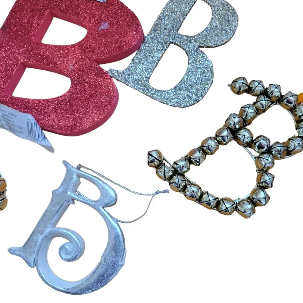 Lot of 6 B Letter Christmas Ornaments, Package Decorations